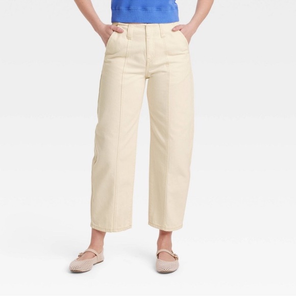 Women's Mid-Rise Barrel Leg Ankle Relaxed Fit Jeans- Universal Thread ~ Cream 8 - Picture 1 of 4